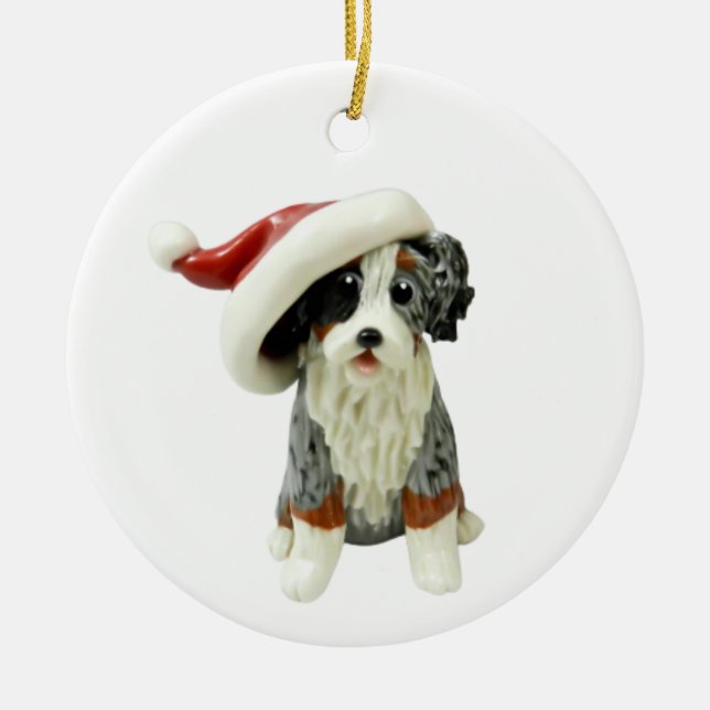 Australian Shepherd Blue Merle Tricolor Keramik  Ornament (Vorne)