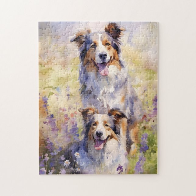 Australian Shepherd bunte Aquarellkunst (Vertikal)