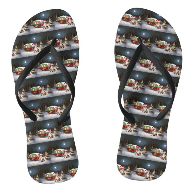 Australian Shepherd Caravan Christmas Adventure Flip Flops (Fußbett)