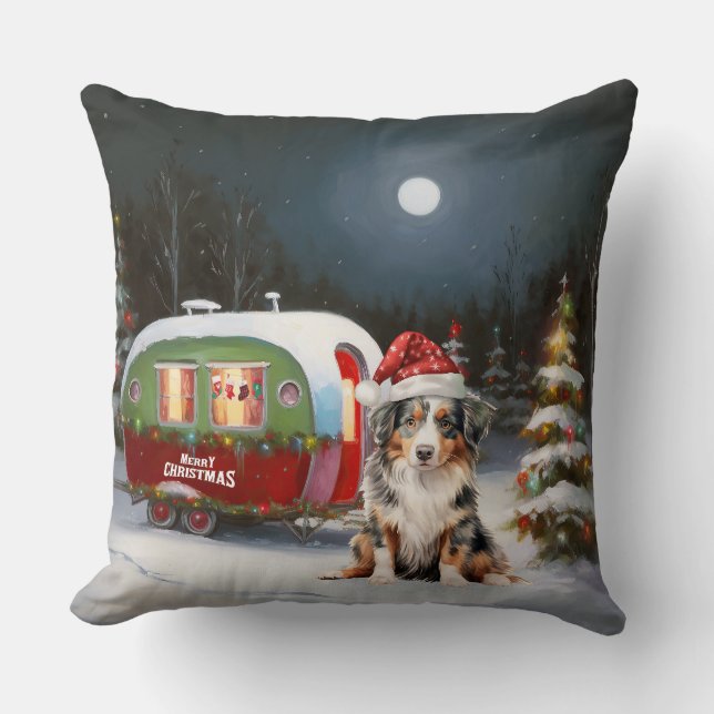 Australian Shepherd Caravan Christmas Adventure Kissen (Vorderseite)