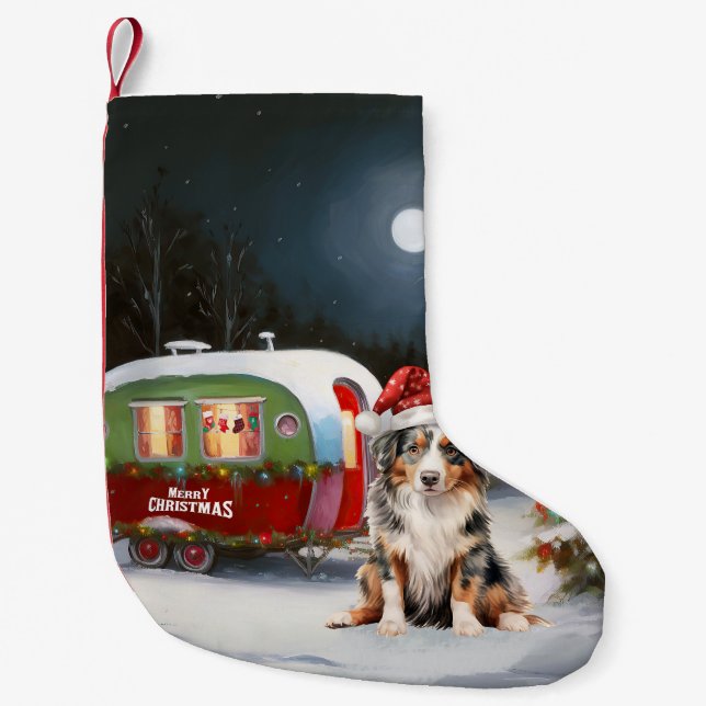 Australian Shepherd Caravan Christmas Adventure Kleiner Weihnachtsstrumpf (Vorderseite)