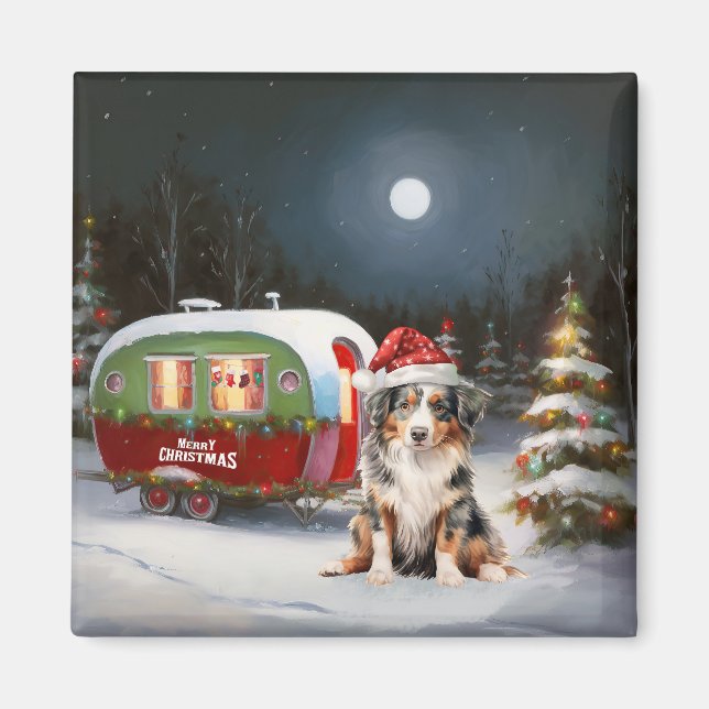 Australian Shepherd Caravan Christmas Adventure Magnet (Vorne)