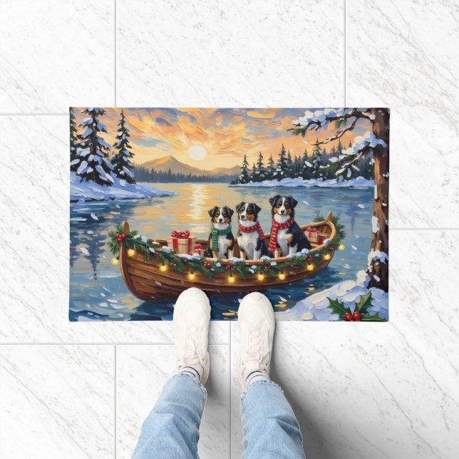 Australian Shepherd Christmas Boat Holiday Fußmatte (Indoor)