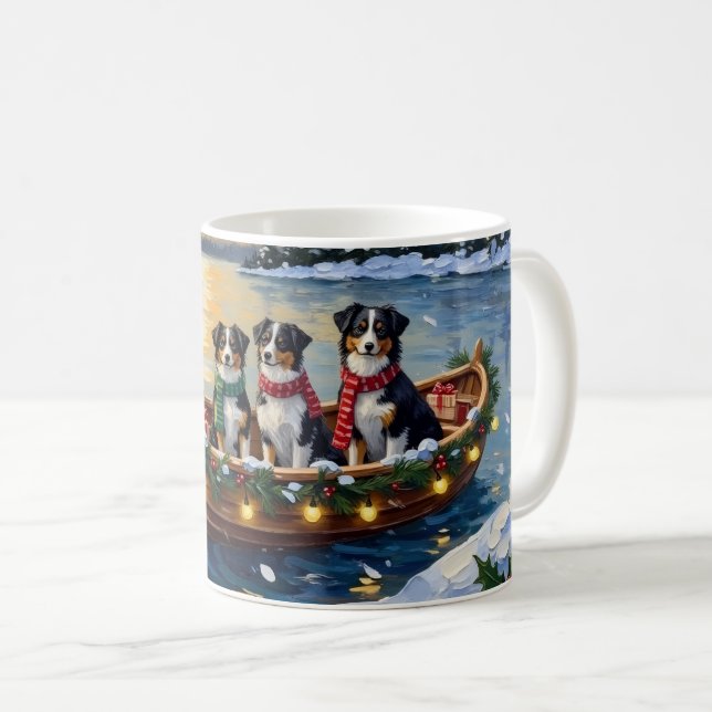 Australian Shepherd Christmas Boat Holiday Kaffeetasse (VorderseiteRechts)