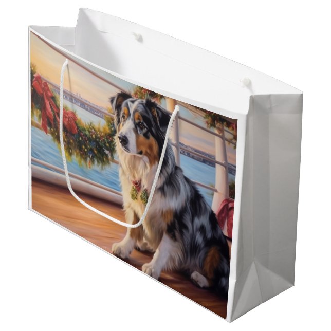 Australian Shepherd Christmas Cruise: Pawsome Große Geschenktüte (Vorderseite Schrägansicht)