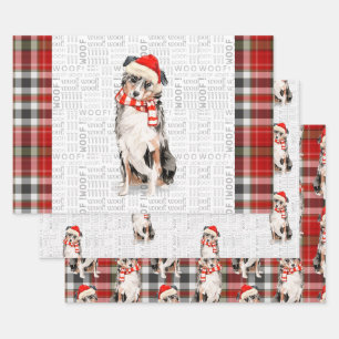 Australian Shepherd Christmas Dog und Kariert Geschenkpapier Set