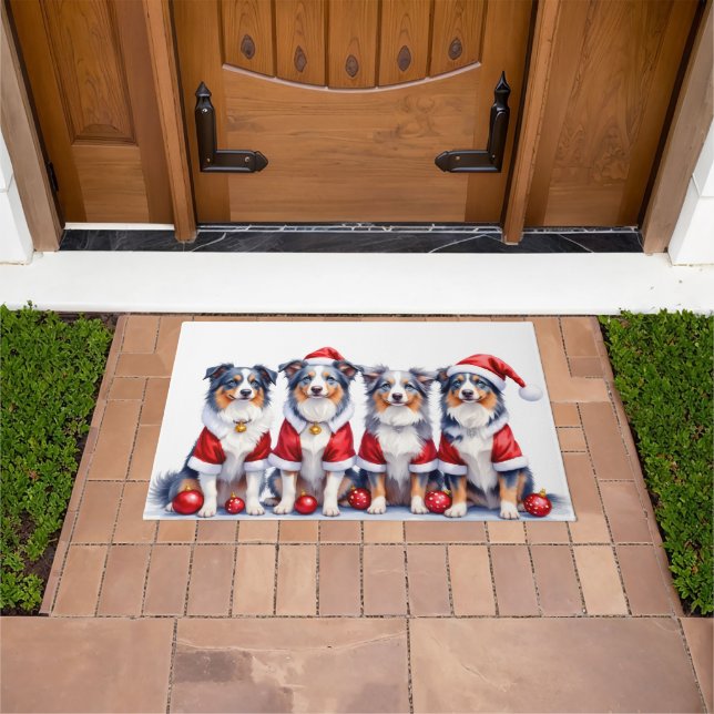 Australian Shepherd Christmas Dress Santa Hat Fußmatte (Außenbereich)