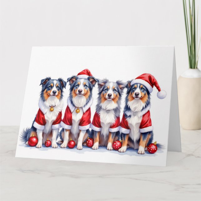 Australian Shepherd Christmas Dress Santa Hat Karte (Vorderseite)