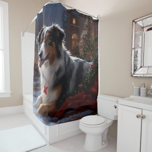 Australian Shepherd Christmas Festive Season Duschvorhang (Beispiel)