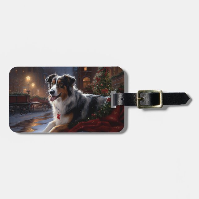 Australian Shepherd Christmas Festive Season Gepäckanhänger (Vorderseite horizontal)