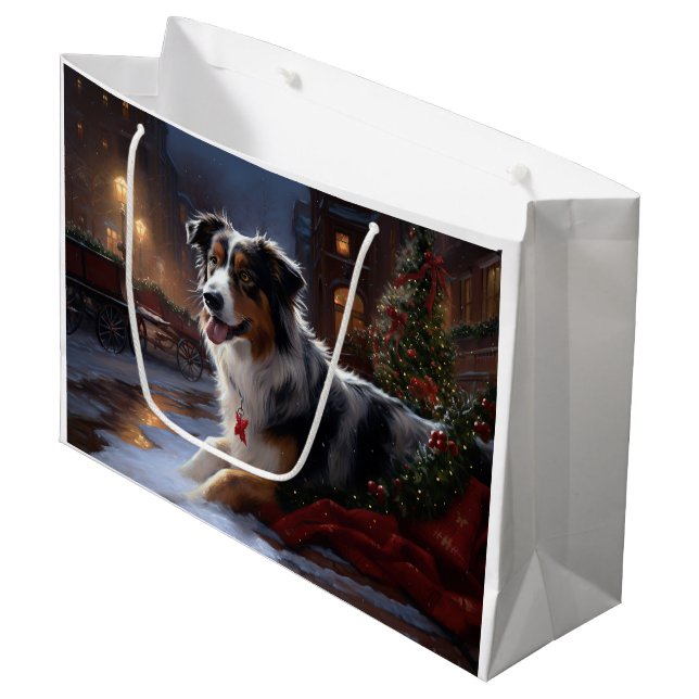 Australian Shepherd Christmas Festive Season Große Geschenktüte (Vorderseite Schrägansicht)