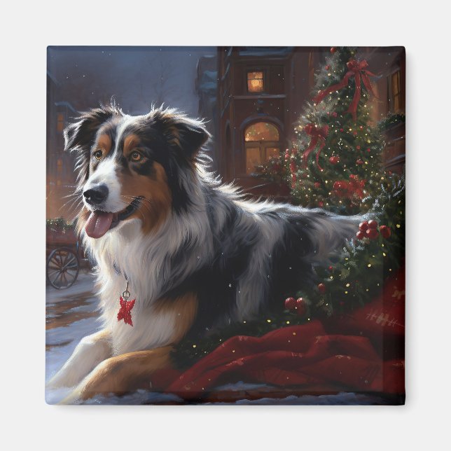 Australian Shepherd Christmas Festive Season Magnet (Vorne)