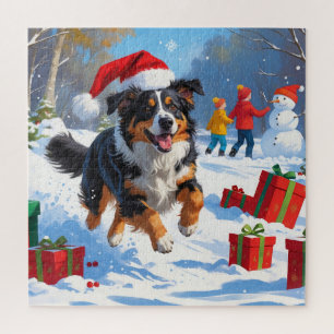 Australian Shepherd Christmas Festive Snow Scene