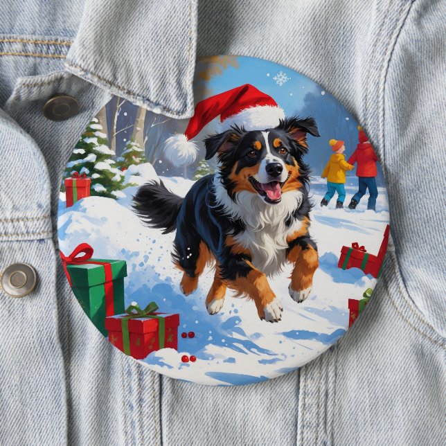 Australian Shepherd Christmas Festive Snow Scene Button (Beispiel)