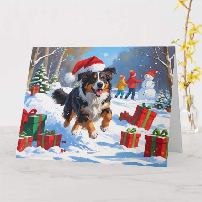 Australian Shepherd Christmas Festive Snow Scene Karte (Gelbe Blume)