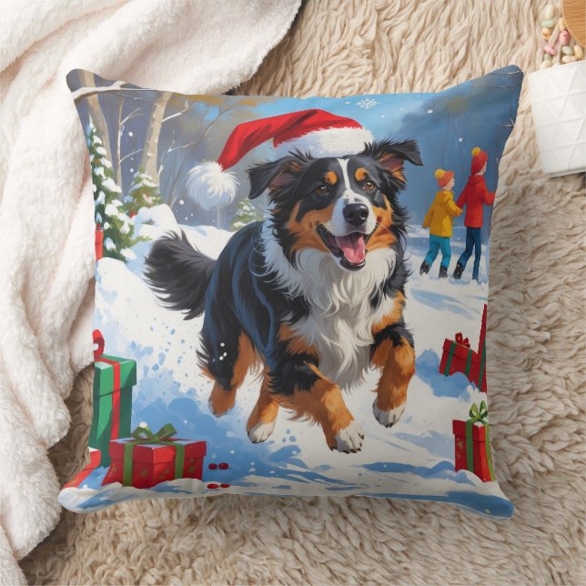 Australian Shepherd Christmas Festive Snow Scene Kissen (Decke)