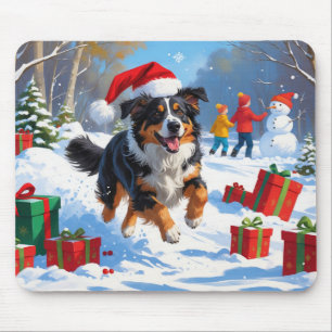 Australian Shepherd Christmas Festive Snow Scene Mousepad