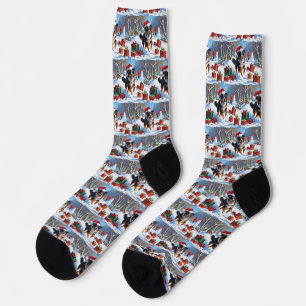 Australian Shepherd Christmas Festive Snow Scene Socken
