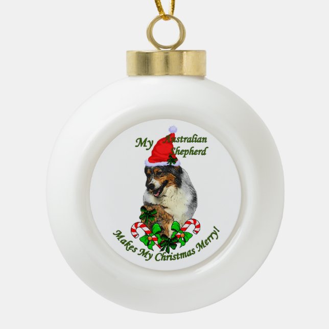 Australian Shepherd Christmas Keramik Kugel-Ornament (Vorderseite)