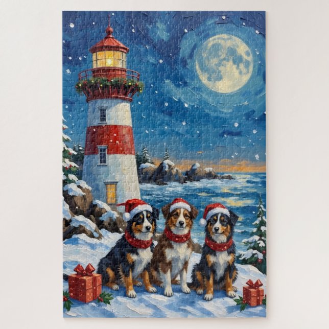 Australian Shepherd Christmas Lighthouse Holiday (Vertikal)