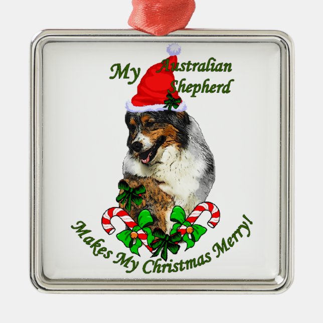 Australian Shepherd Christmas Ornament Aus Metall (Vorne)