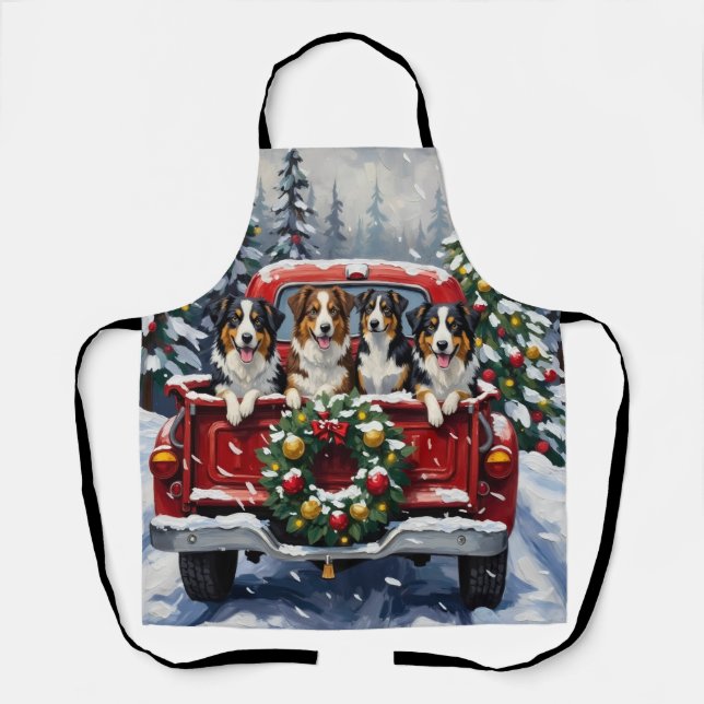 Australian Shepherd Christmas Red Truck Holiday Schürze (Vorderseite)