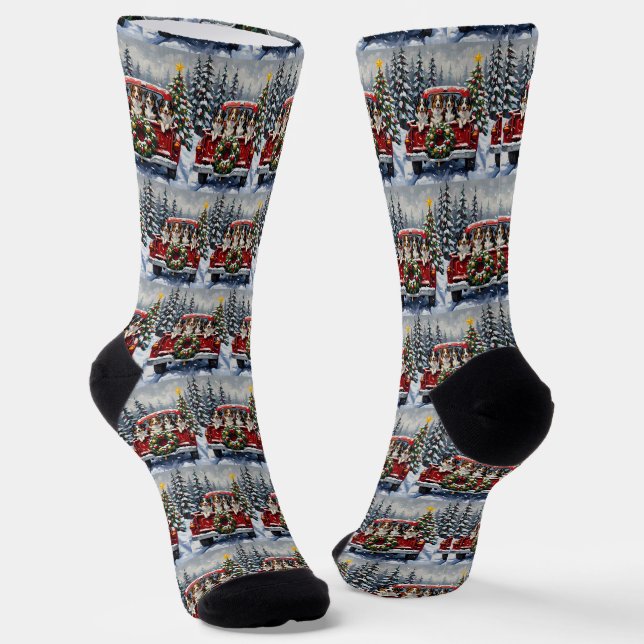 Australian Shepherd Christmas Red Truck Holiday Socken (Gewinkelt)