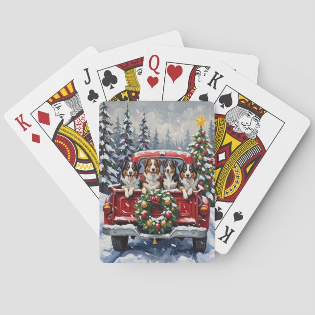 Australian Shepherd Christmas Red Truck Holiday Spielkarten (Rückseite)
