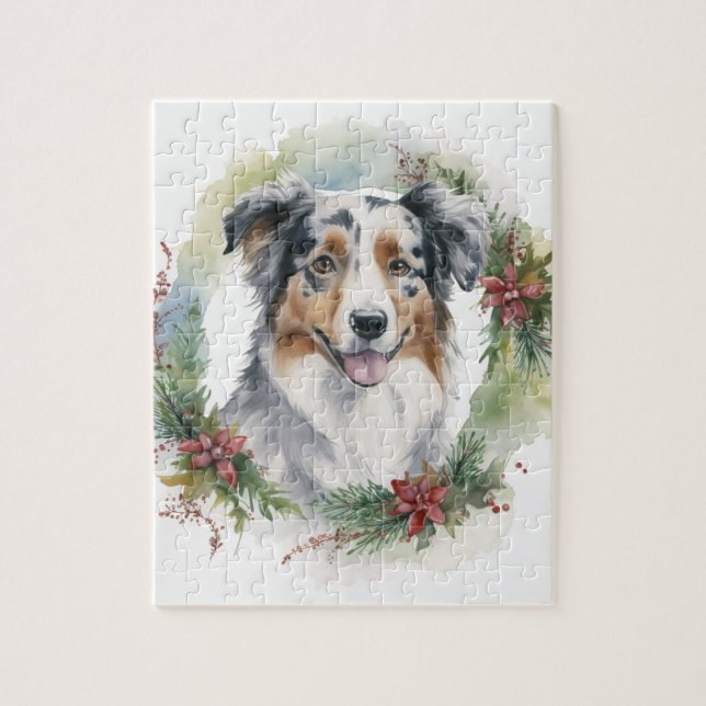 Australian Shepherd Christmas Wreath Festive Pup (Vertikal)