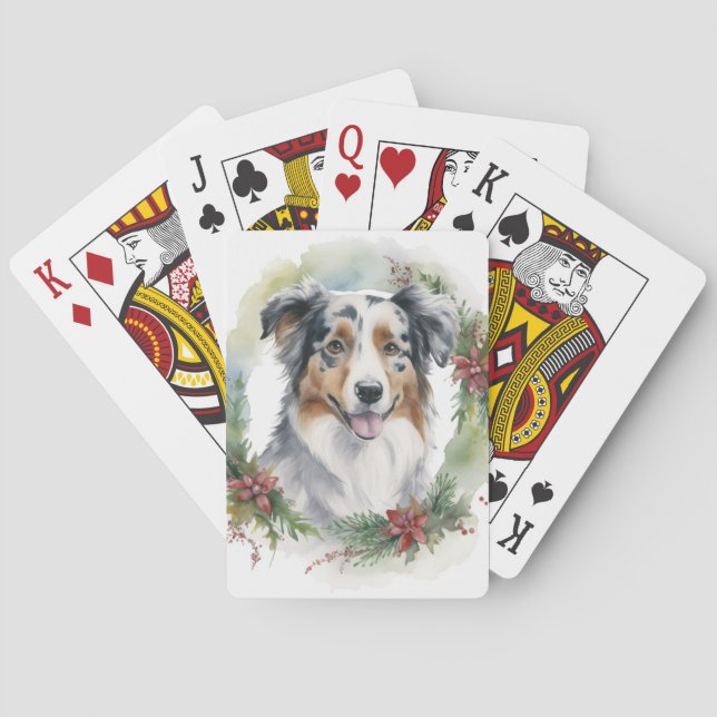 Australian Shepherd Christmas Wreath Festive Pup Spielkarten (Rückseite)