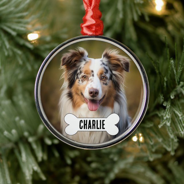 Australian Shepherd Custom Dog Foto und Name Ornament Aus Metall (Baum)