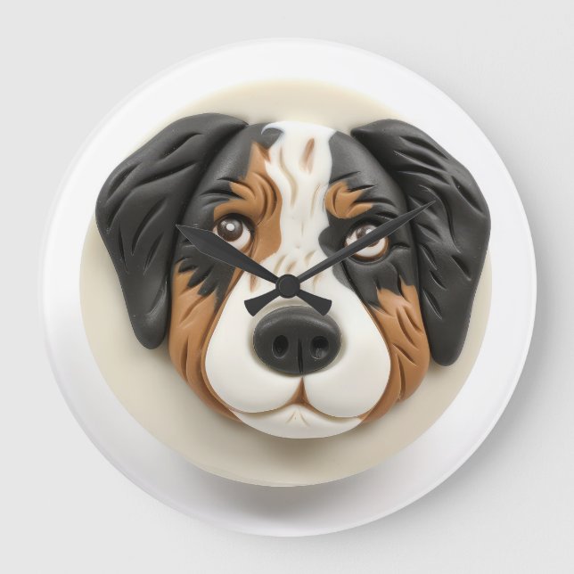 Australian Shepherd Dog 3D Inspiriert Große Wanduhr (Vorderseite)