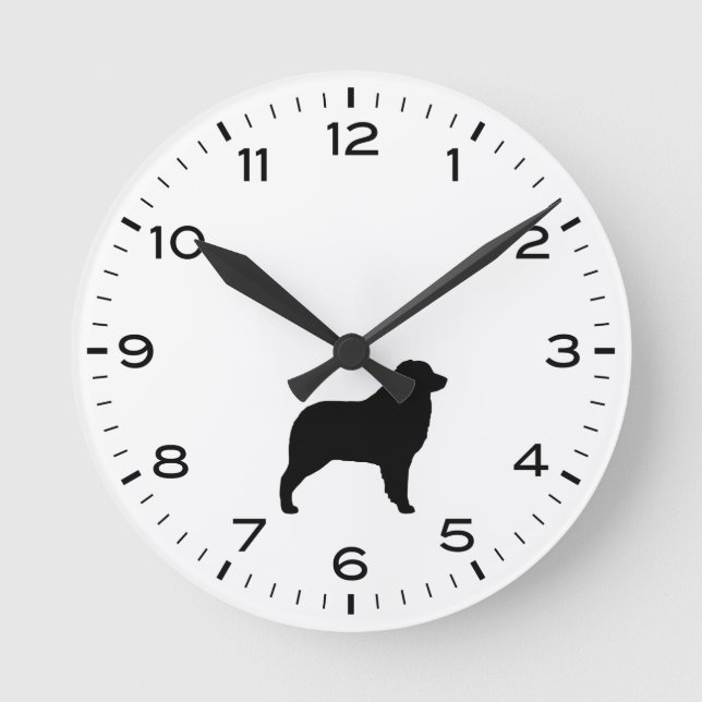 Australian Shepherd Dog Aussie Silhouette Runde Wanduhr (Vorderseite)