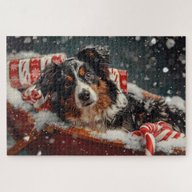 Australian Shepherd Dog Christmas Festive (Horizontal)
