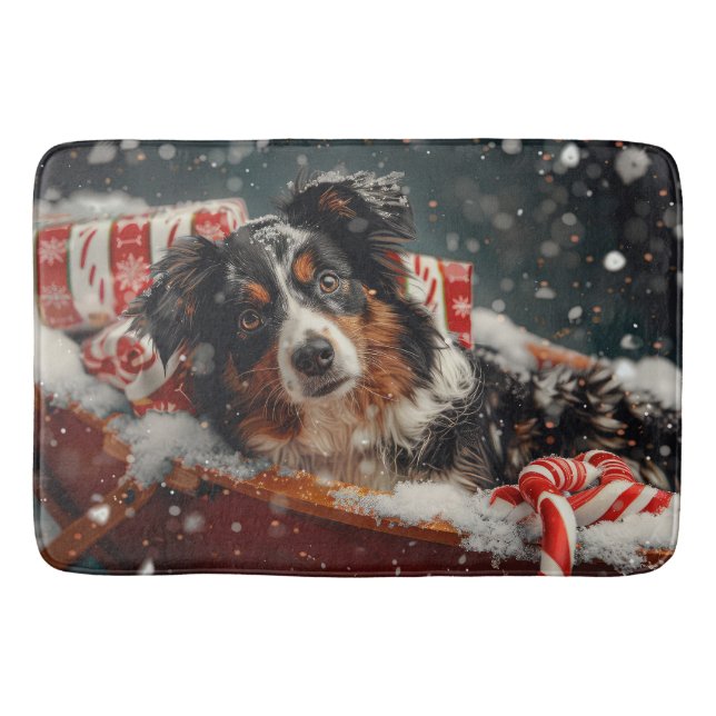 Australian Shepherd Dog Christmas Festive Badematte (Vorderseite)