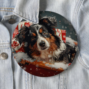 Australian Shepherd Dog Christmas Festive Button