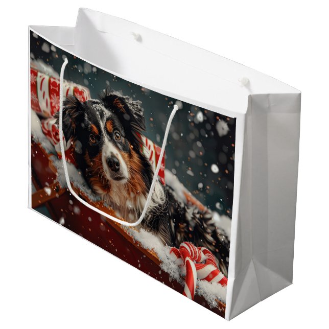 Australian Shepherd Dog Christmas Festive Große Geschenktüte (Vorderseite Schrägansicht)