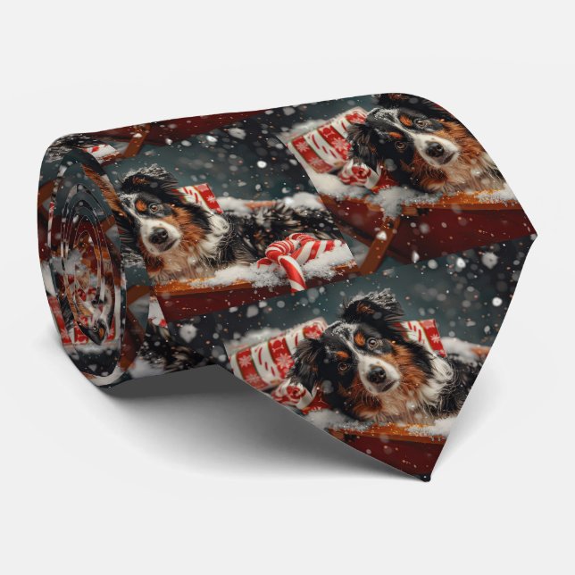 Australian Shepherd Dog Christmas Festive Krawatte (Gerollt)