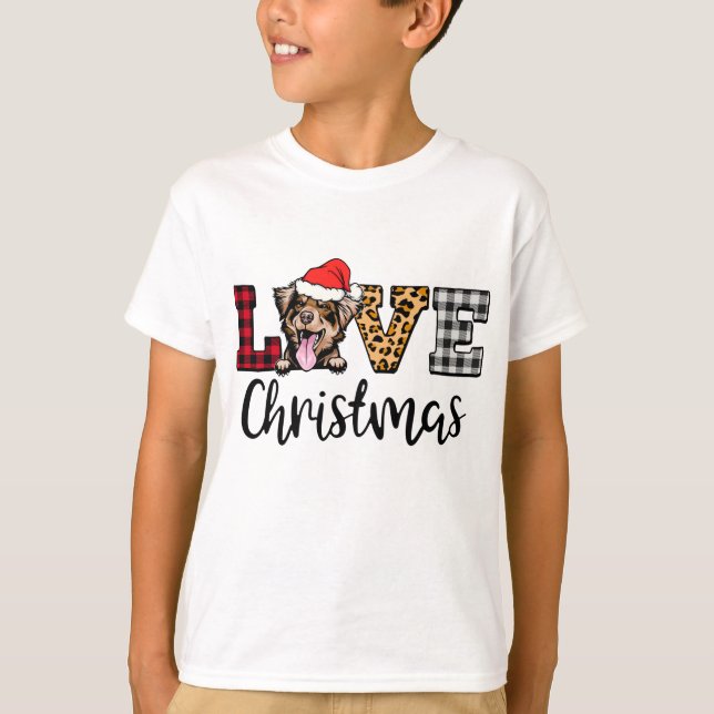 Australian Shepherd Dog Christmas Leopard Buffalo T-Shirt (Vorderseite)