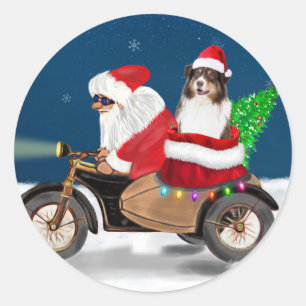 Australian Shepherd Dog Christmas Weihnachtsmann Runder Aufkleber