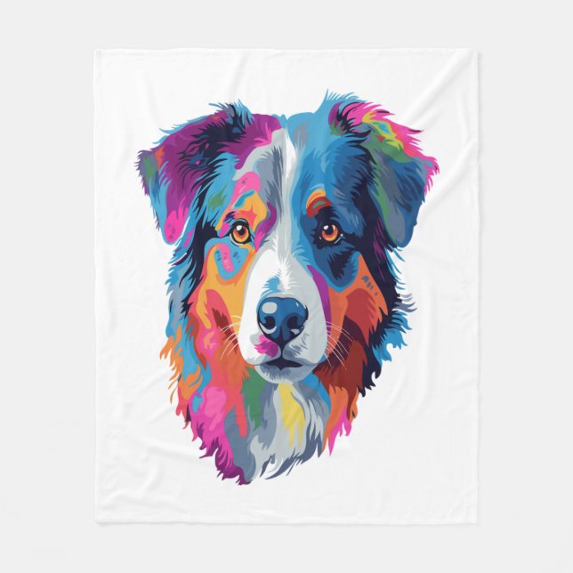 Australian Shepherd Dog Colorful Fleecedecke (Vorderseite)