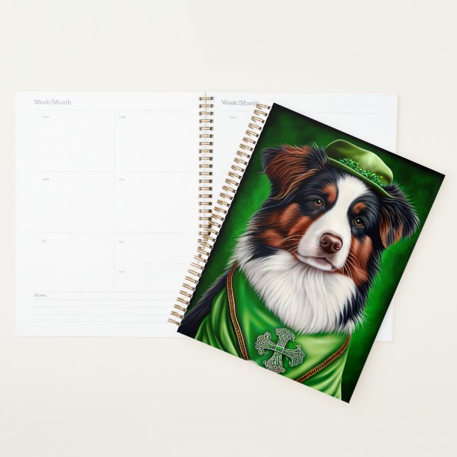 Australian Shepherd dog en tenue de St. Patrick's  (Devant avec enveloppe)