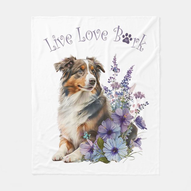 Australian Shepherd Dog Mama Floral Fleecedecke (Vorderseite)