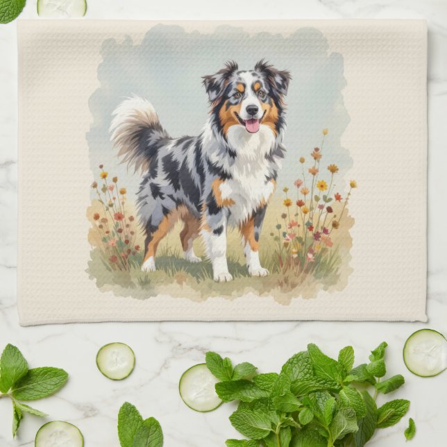 Australian Shepherd Dog Merle Long Schwanz Geschirrtuch (Gefaltet)