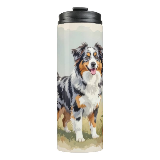 Australian Shepherd Dog Merle Long Tail Thermosbecher (Vorderseite)