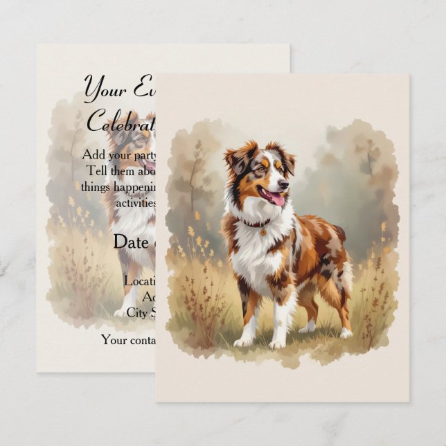 Australian Shepherd Dog Red Merle Aussie Einladung (Vorne/Hinten)
