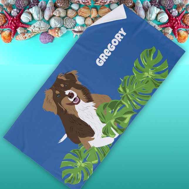 Australian Shepherd Dog Tropical Blätter Strandtuch (Von Creator hochgeladen)