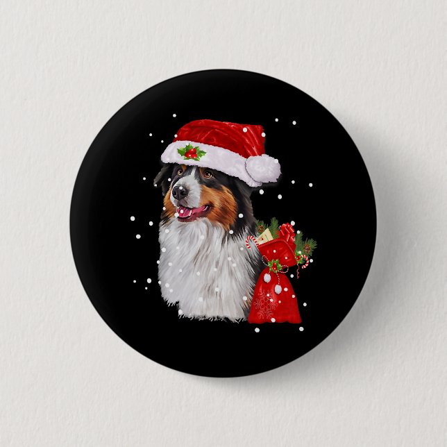 Australian Shepherd Dog Weihnachtsmannmütze Weihna Button (Vorderseite)