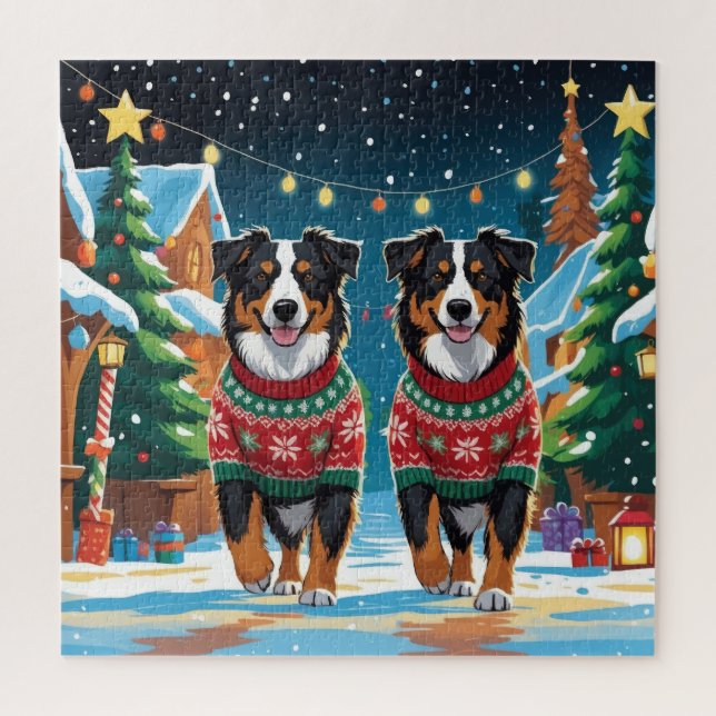 Australian Shepherd Dogs Christmas Snow Holiday (Vertikal)