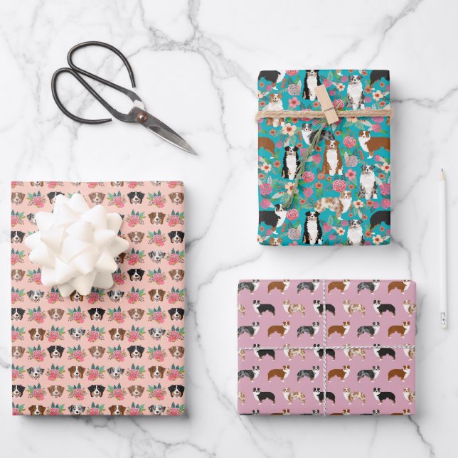 Australian Shepherd Dogs Geschenkpapier Set (Vorderseite)